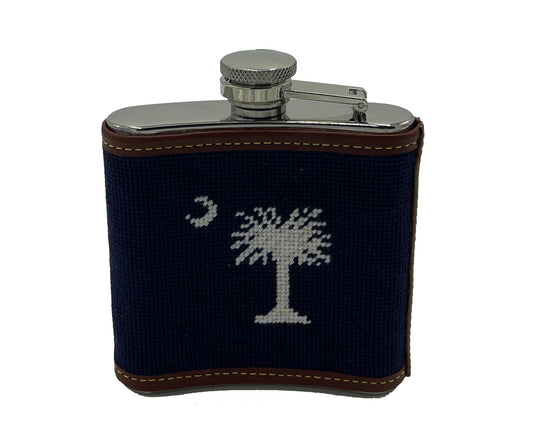 Crescent and Palmetto Hand-stitched Needlepoint Flask 5 oz