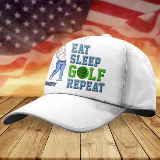 Personalized Golfer Cap - Gift Idea For Golf Lover/Mother's Day Gift/Father's Day Gift - Eat Sleep Golf Repeat