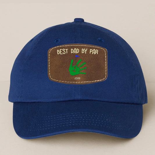 Personalized Best Dad By Par Golf Player Father's Day Gift - Leather Patch Bio-Washed Classic Dad Hat