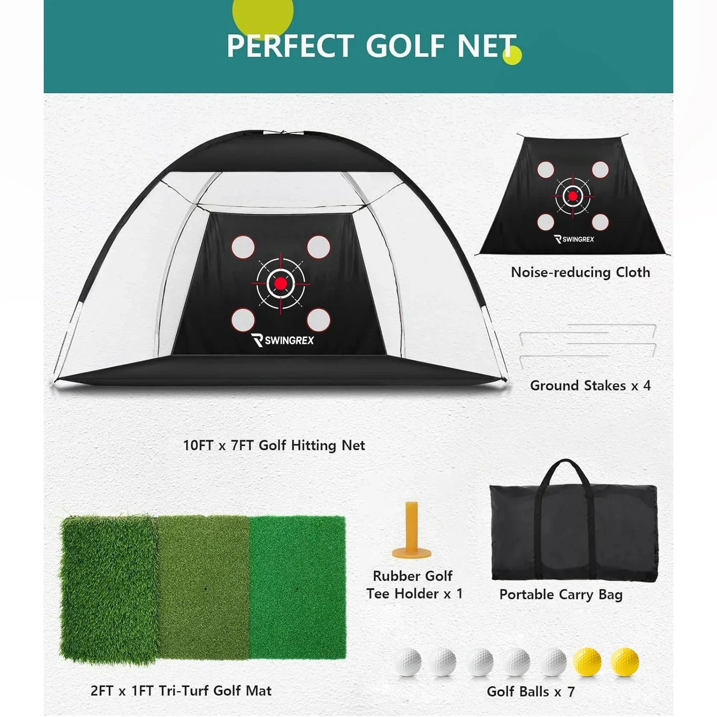 10x7FT Golf Practice Net with Mat & Target – Backyard Driving & Chipping Aid