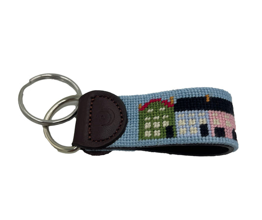 Key Fob - Charleston Rainbow Row Hand-stitched Needlepoint