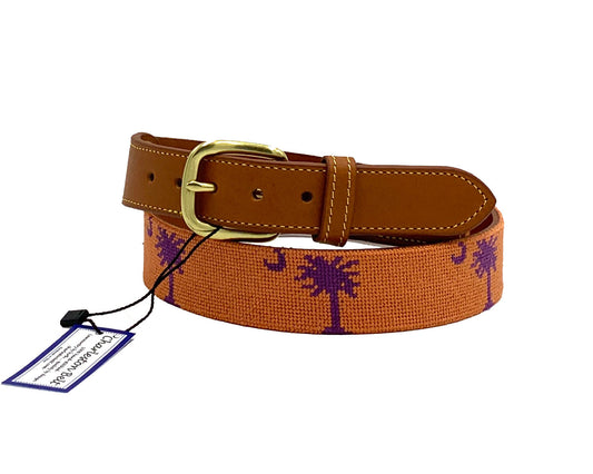Charleston Belt Carolina Crescent Palmetto Hand-stitched Needlepoint Belt