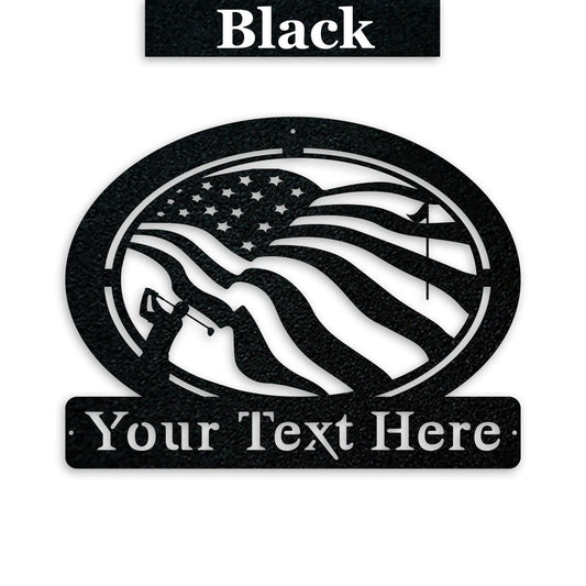 Golf of America Personalized Metal Sign, Laser-cut American Flag Sign with Golfer