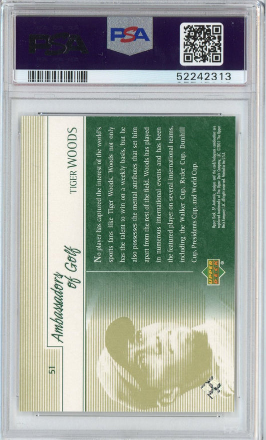 Graded 2001 Upper Deck UD Golf SP Authentic Preview Tiger Woods #51 Rookie RC Golf Card PSA 10 Gem Mint
