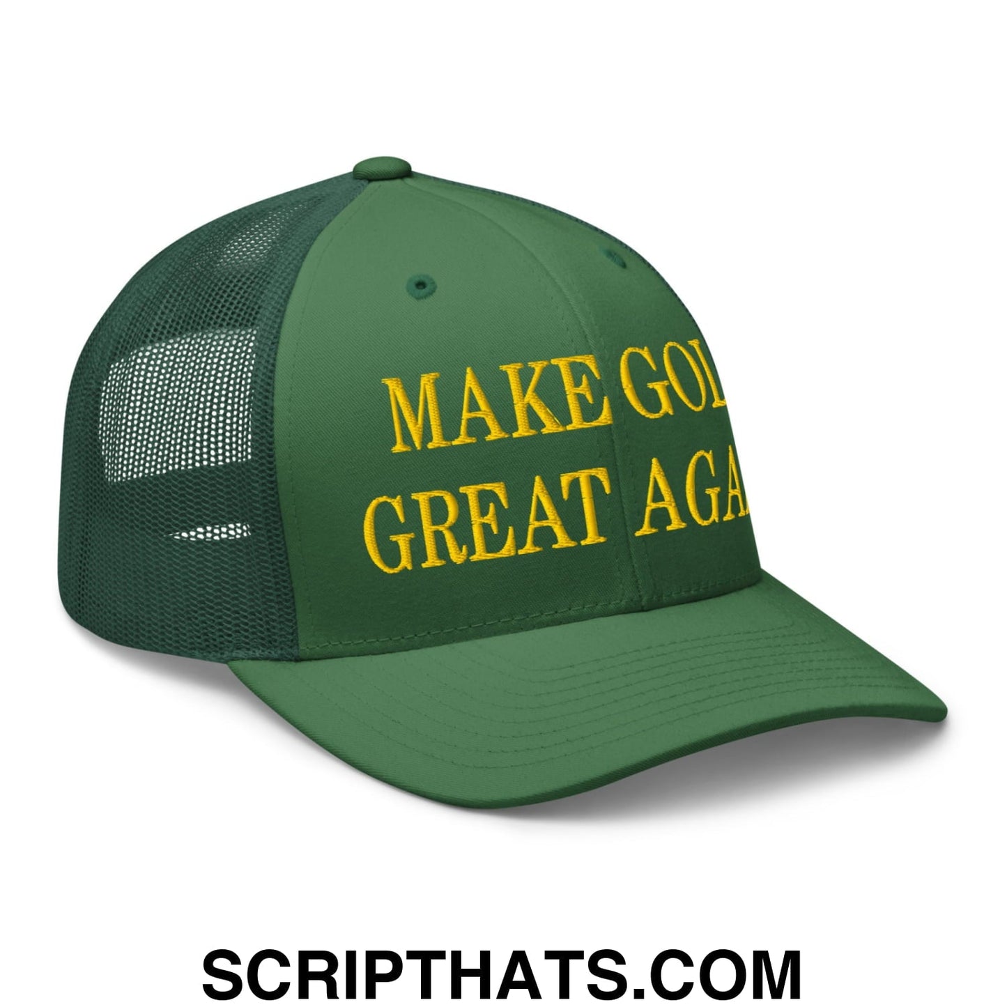 Make Golf Great Again Green Yellow Embroidered Mesh Trucker Hat
