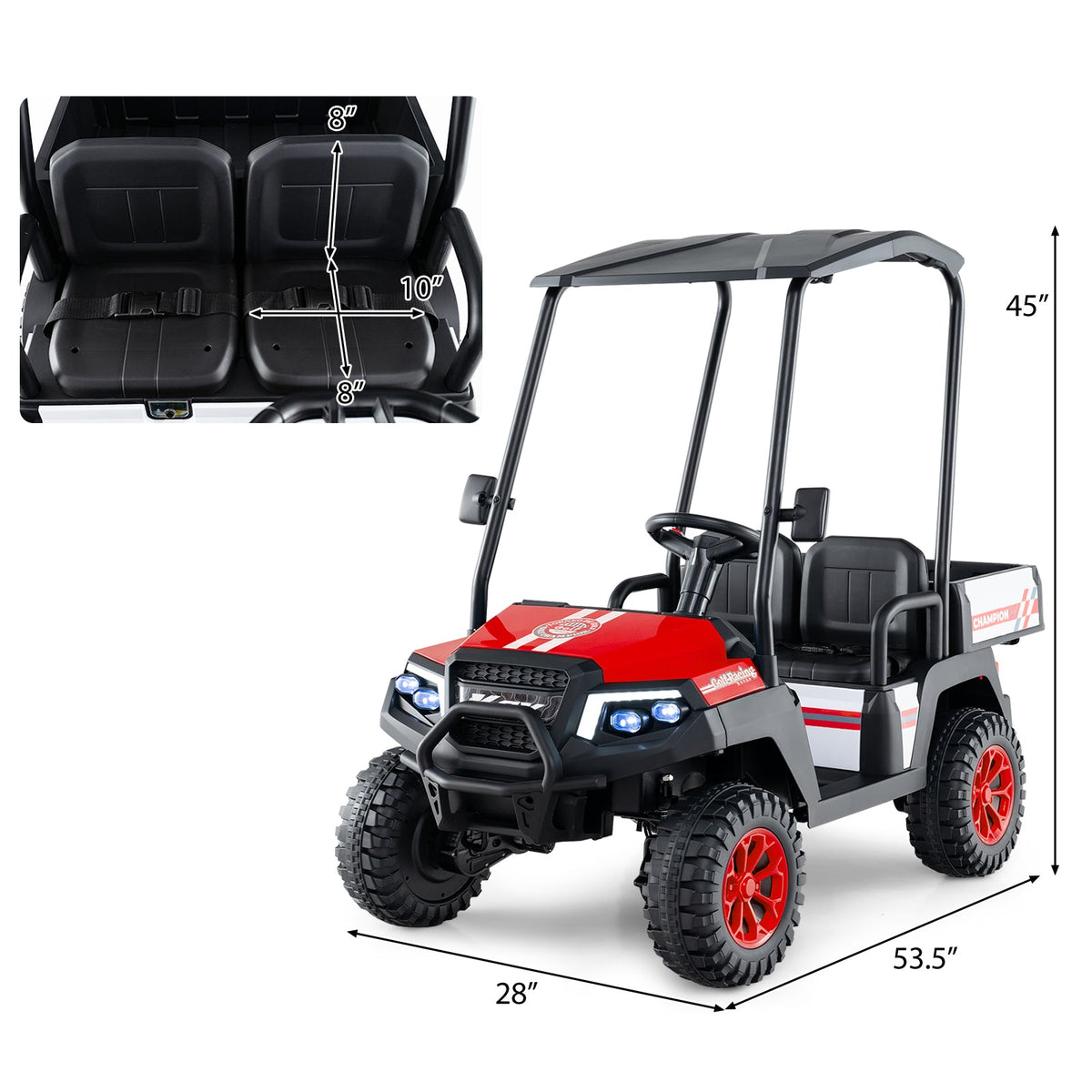 24V Kids Golf Cart 4WD 2-Seater Ride on Car with Storage Trunk and Horn-Red