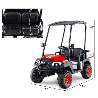 24V Kids Golf Cart 4WD 2-Seater Ride on Car with Storage Trunk and Horn-Red