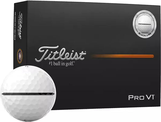 Titleist 2025 Pro V1 Performance Alignment Black Line White Golf Balls