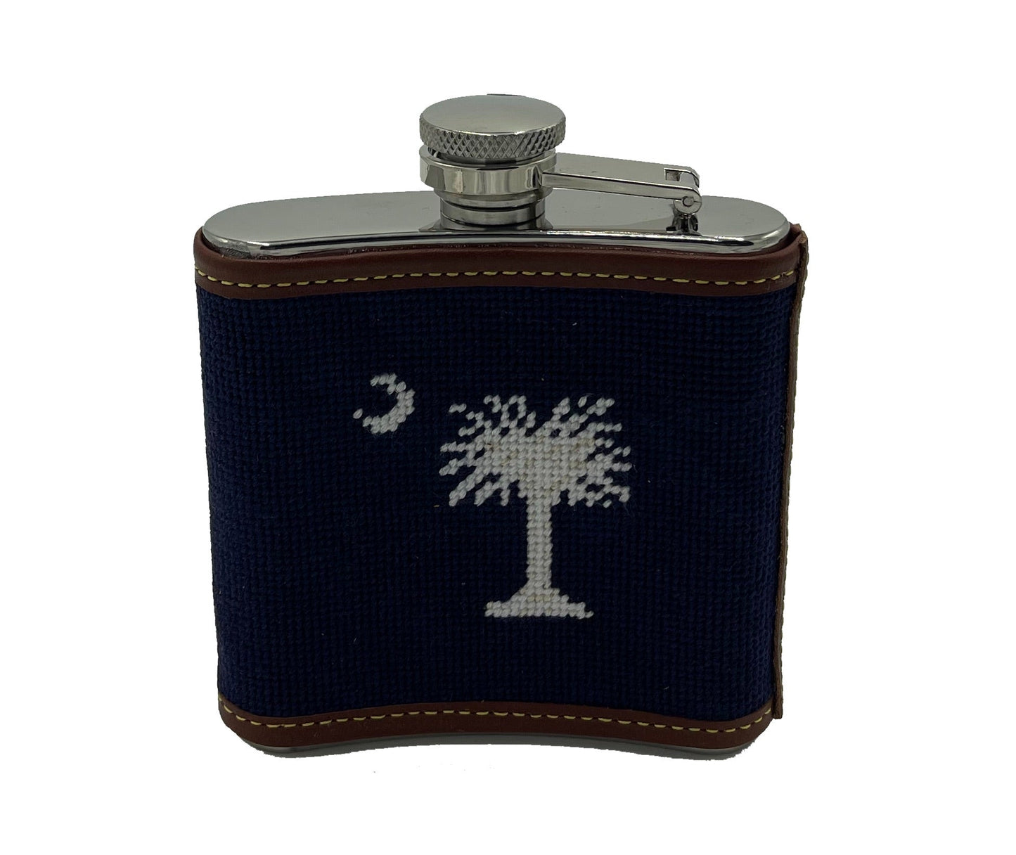 Crescent and Palmetto Hand-stitched Needlepoint Flask 5 oz