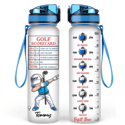 Personalized Golf Water Tracker Bottle - Father's Day Gift Idea For Golf Lover - Golf Scorecard