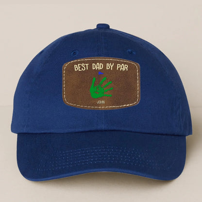 Personalized Best Dad By Par Golf Player Father's Day Gift - Leather Patch Bio-Washed Classic Dad Hat