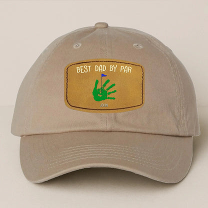 Personalized Best Dad By Par Golf Player Father's Day Gift - Leather Patch Bio-Washed Classic Dad Hat