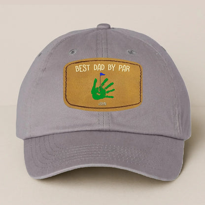 Personalized Best Dad By Par Golf Player Father's Day Gift - Leather Patch Bio-Washed Classic Dad Hat