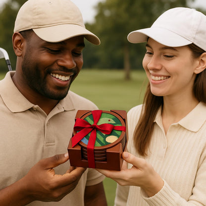 Golf Coasters, Durable Wooden Drink Coasters with Holder