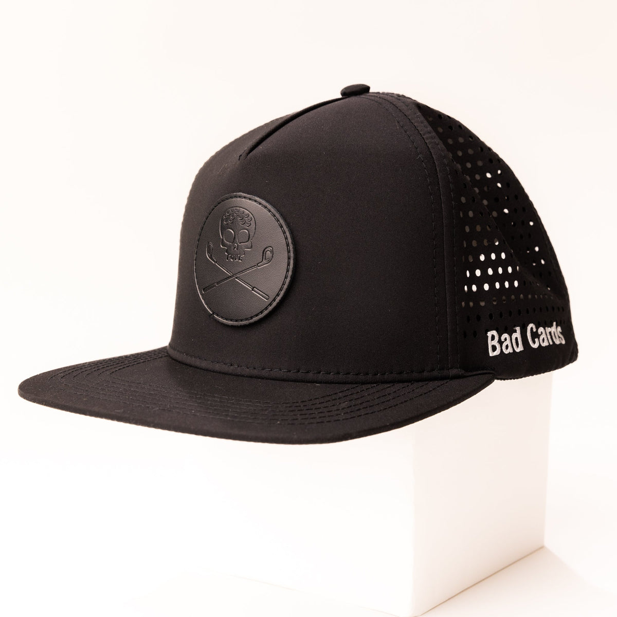 Bad Cards Black on Black Flat-Bill Hat with Laser-cut Back