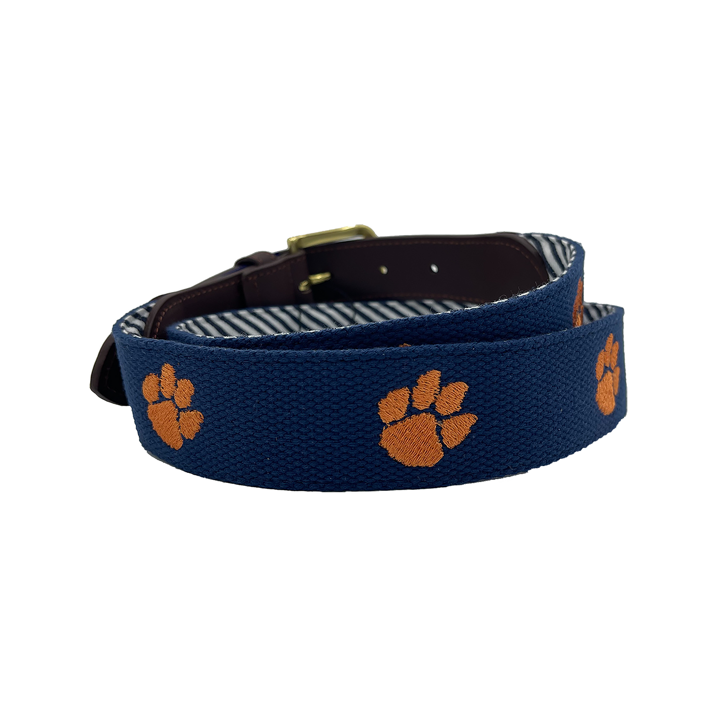 Clemson University Tigers - Officially Licensed - Orange Paw Embroidery on Navy Blue Canvas Web Belt