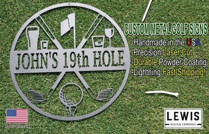 Golf 19th Hole Custom Name Metal Sign