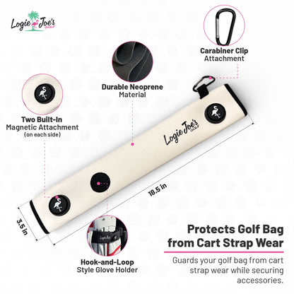 Lilac/Turquoise Magnetic Golf Cart Strap Sleeve | Neoprene Rubber | Dual Accessory Magnets | Glove Holder with Velcro | Carabiner Bag Attachment | 18.5 x 3.5 in