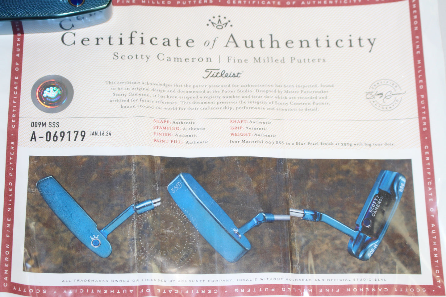 Scotty Cameron - Tour Only Blue Pearl SSS Masterful 009.M Circle T 350G Blade Putter