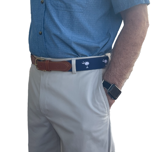 SC State Flag Belt Palmetto Moon on Cotton Web