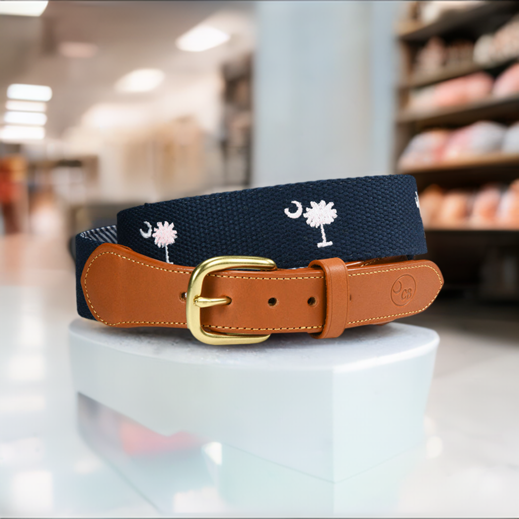 SC State Flag Belt Palmetto Moon on Cotton Web