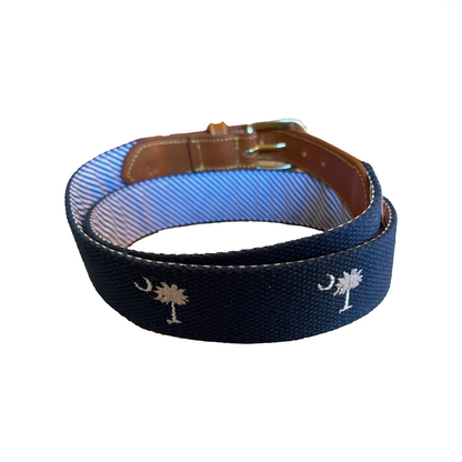 SC State Flag Belt Palmetto Moon on Cotton Web