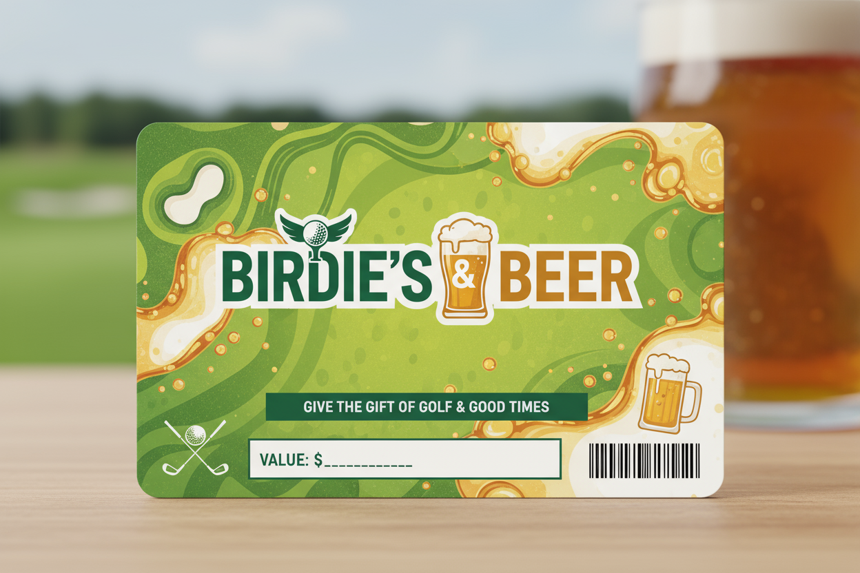 An image of a gift card that has my Birdies & Beer logo on it
