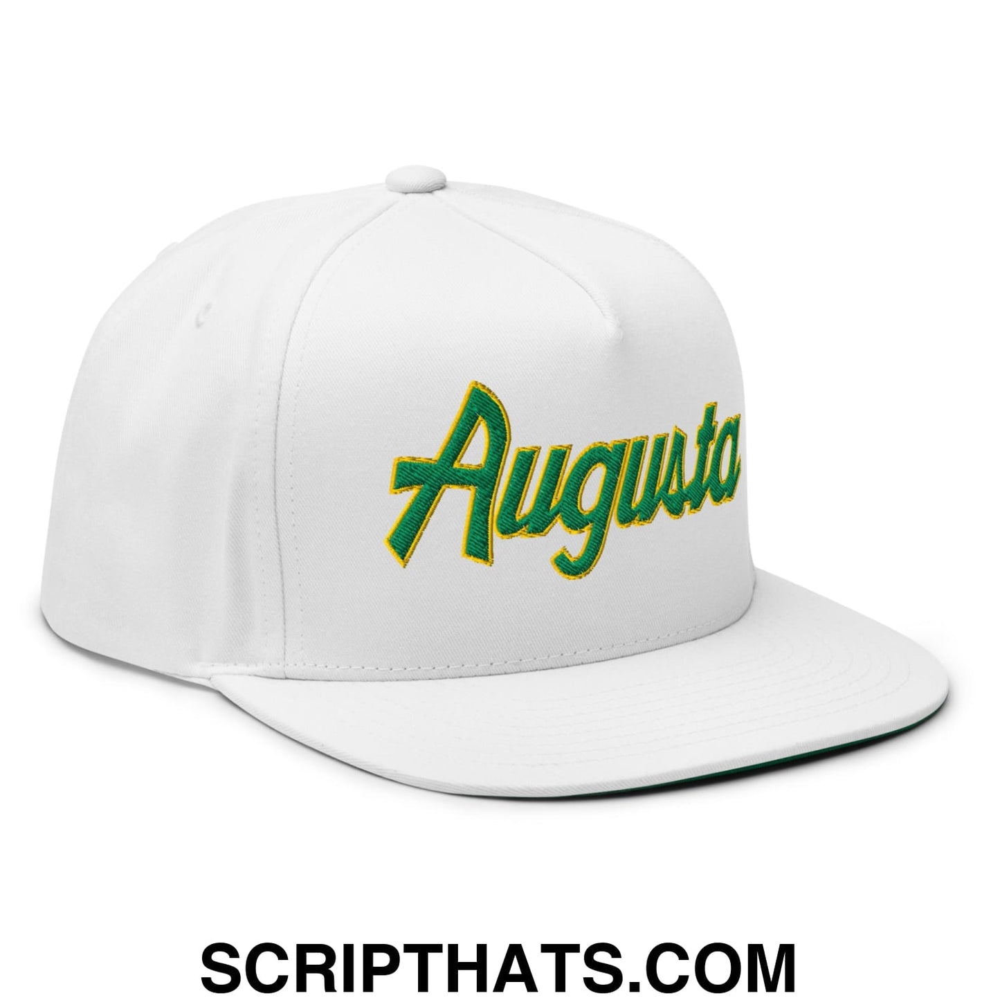 Augusta Vintage Sports Script Embroidered Flat Brim Bill Golf 5 Panel Snapback Hat