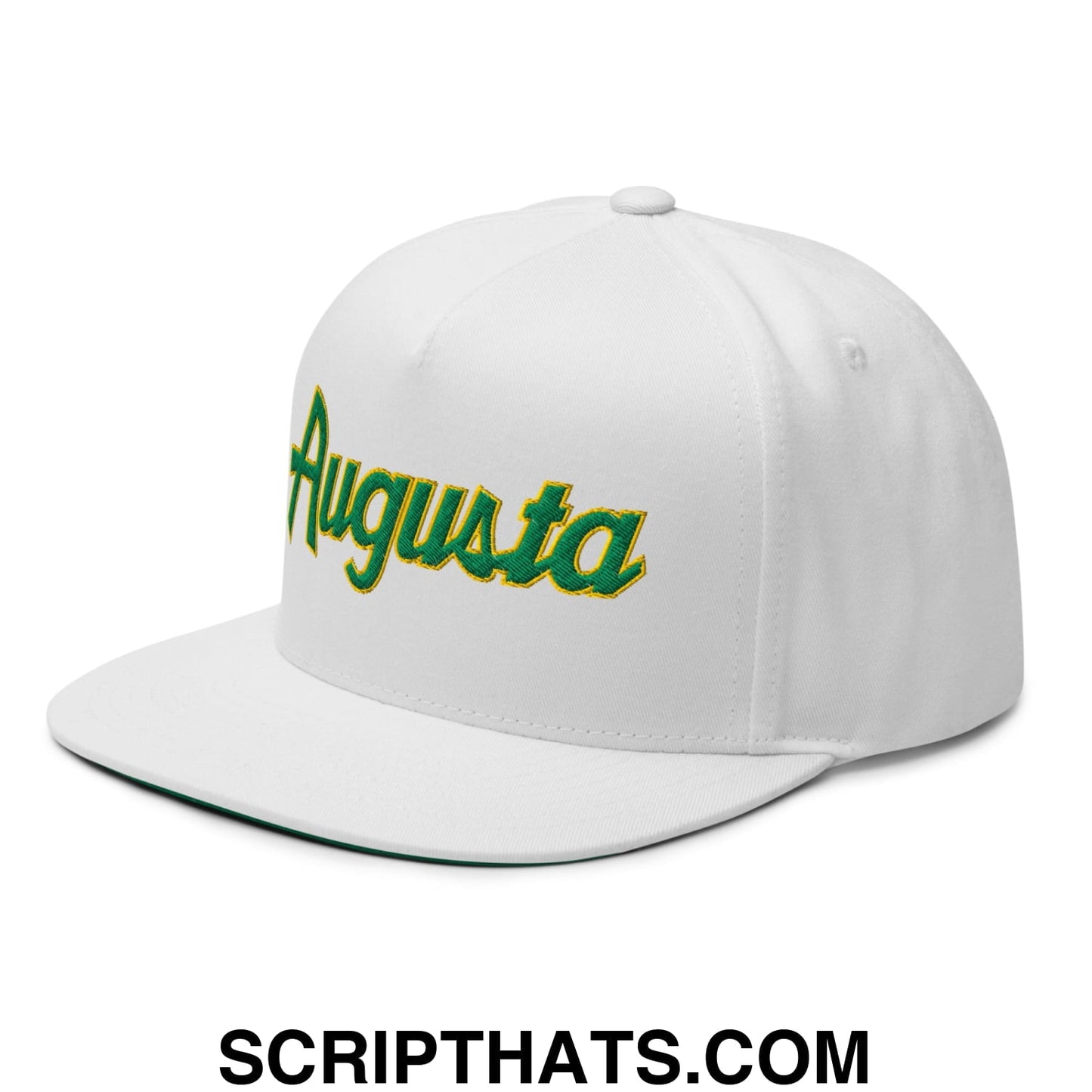 Augusta Vintage Sports Script Embroidered Flat Brim Bill Golf 5 Panel Snapback Hat