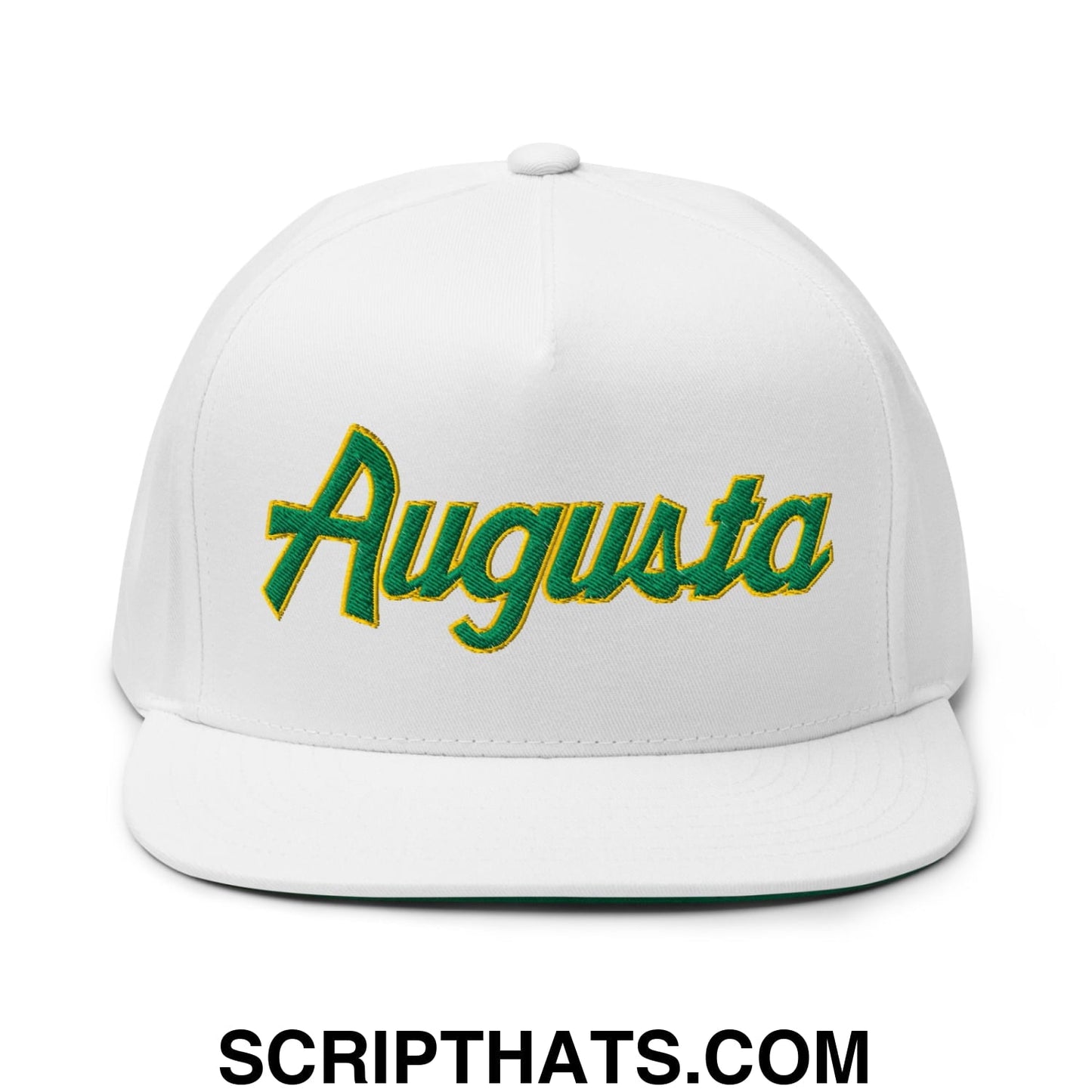 Augusta Vintage Sports Script Embroidered Flat Brim Bill Golf 5 Panel Snapback Hat