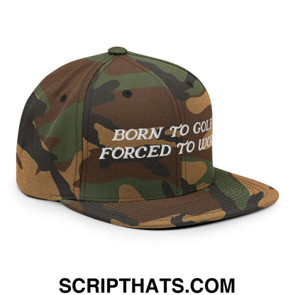 Born to Golf Forced to Work Embroidered Flat Bill Brim Snapback Hat