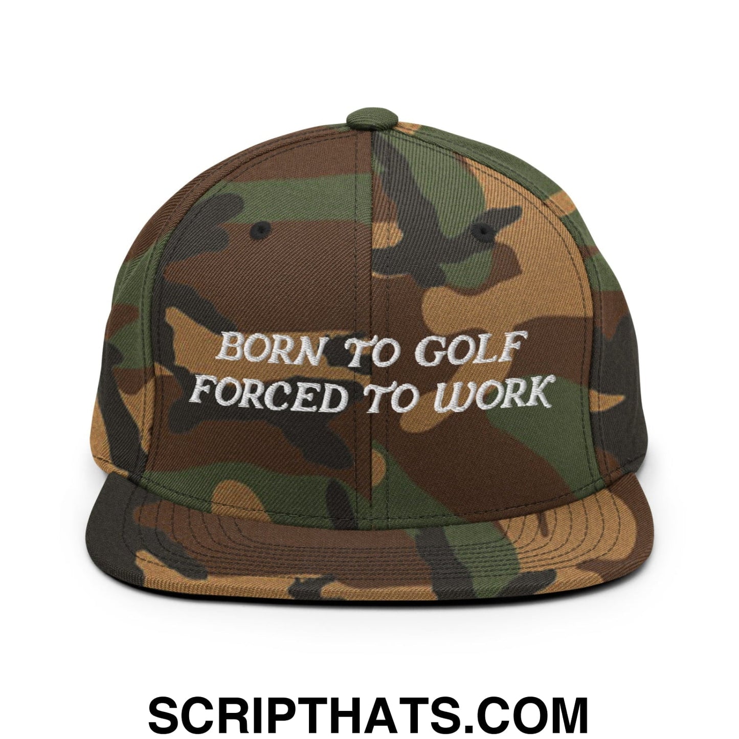 Born to Golf Forced to Work Embroidered Flat Bill Brim Snapback Hat
