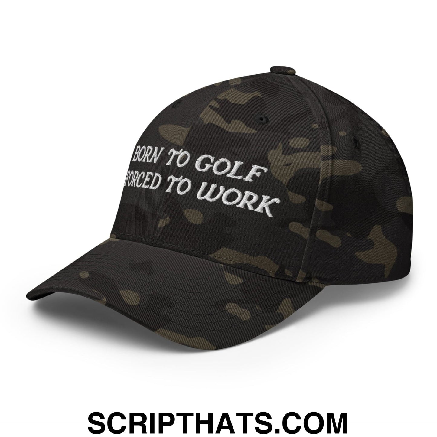 Born to Golf Forced to Work Embroidered Stretch Fit Golf Hat