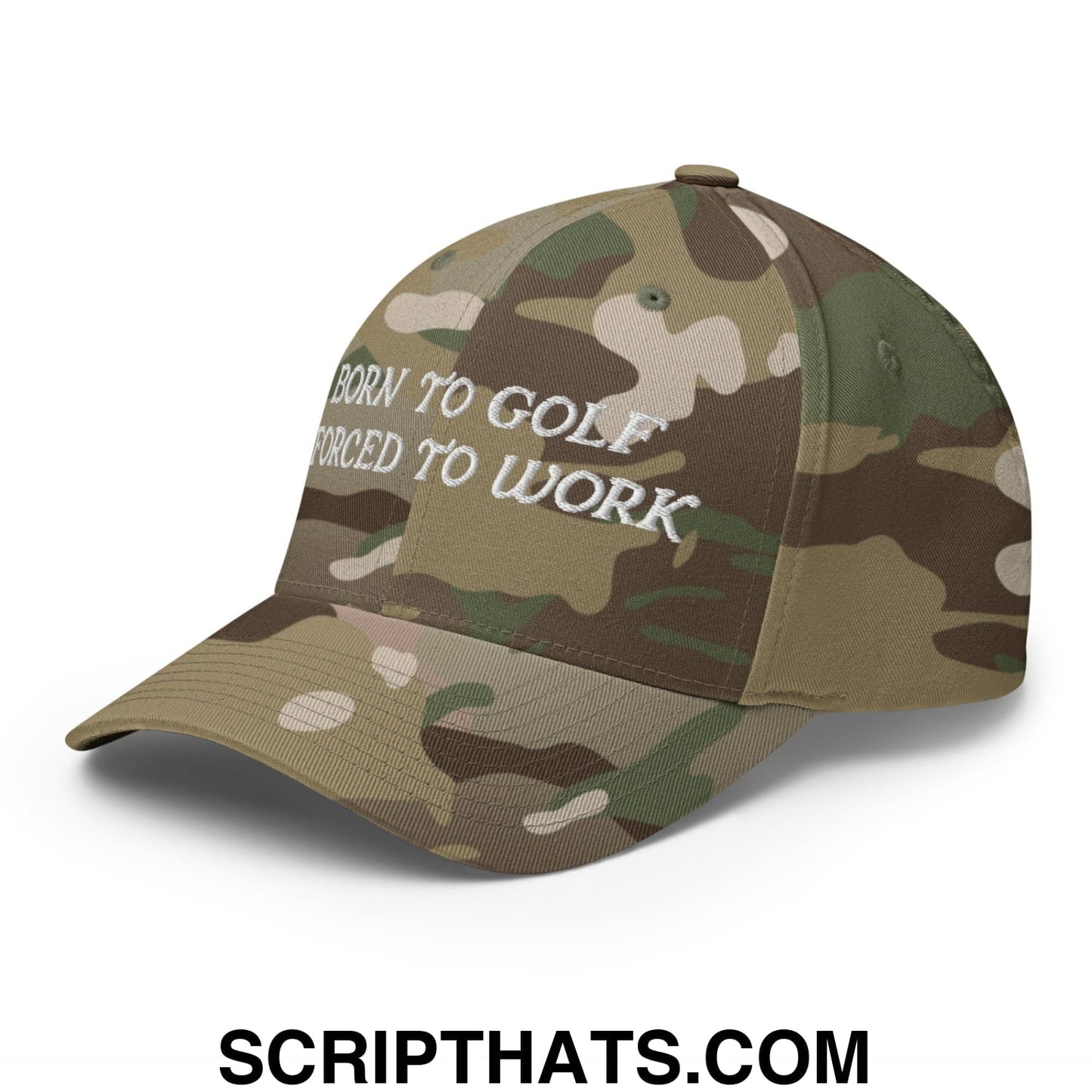 Born to Golf Forced to Work Embroidered Stretch Fit Golf Hat