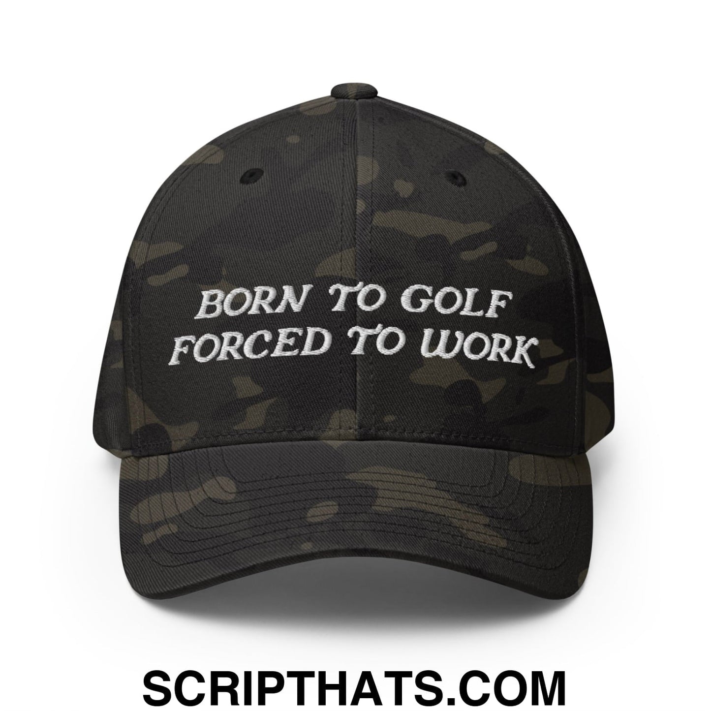 Born to Golf Forced to Work Embroidered Stretch Fit Golf Hat