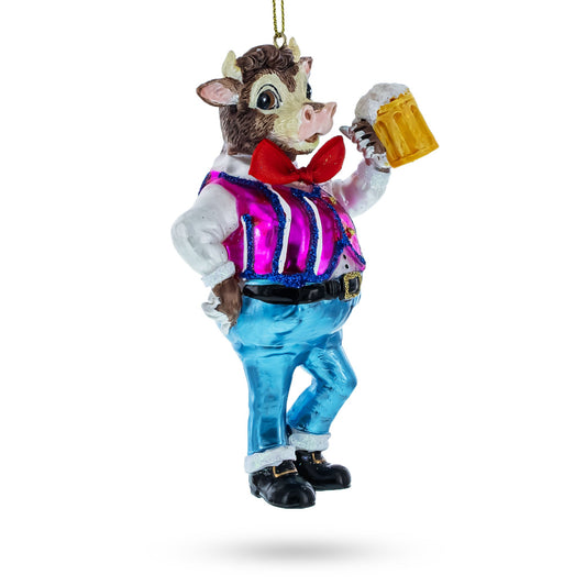 Bull Hoisting a Beer Glass Christmas Ornament