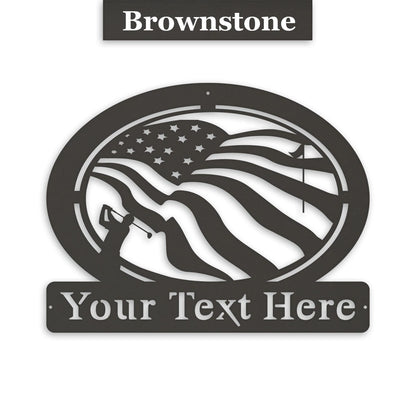 Golf of America Personalized Metal Sign, Laser-cut American Flag Sign with Golfer