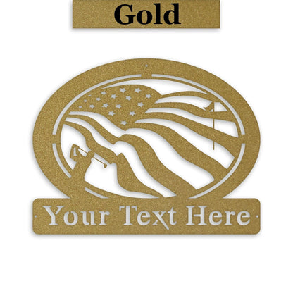 Golf of America Personalized Metal Sign, Laser-cut American Flag Sign with Golfer