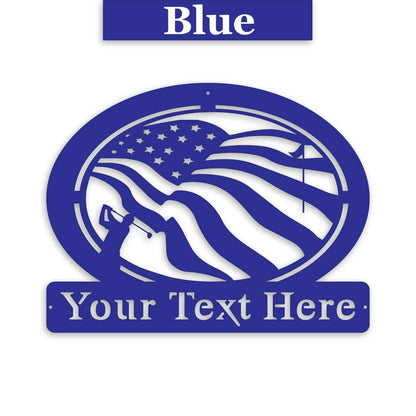 Golf of America Personalized Metal Sign, Laser-cut American Flag Sign with Golfer