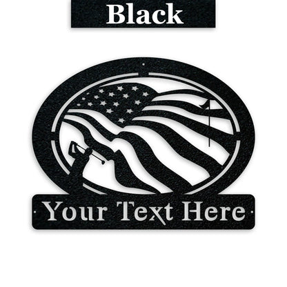 Golf of America Personalized Metal Sign, Laser-cut American Flag Sign with Golfer