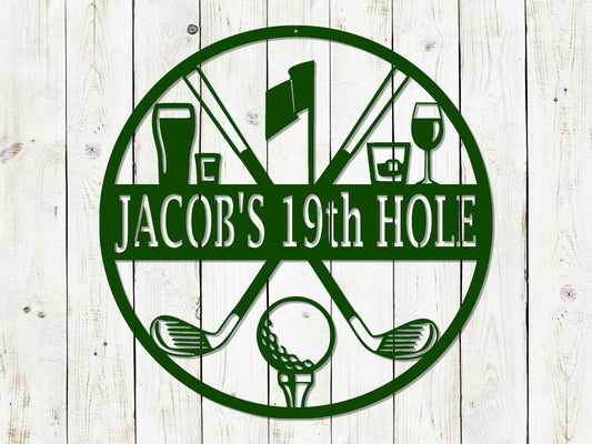Golf 19th Hole Custom Name Metal Sign
