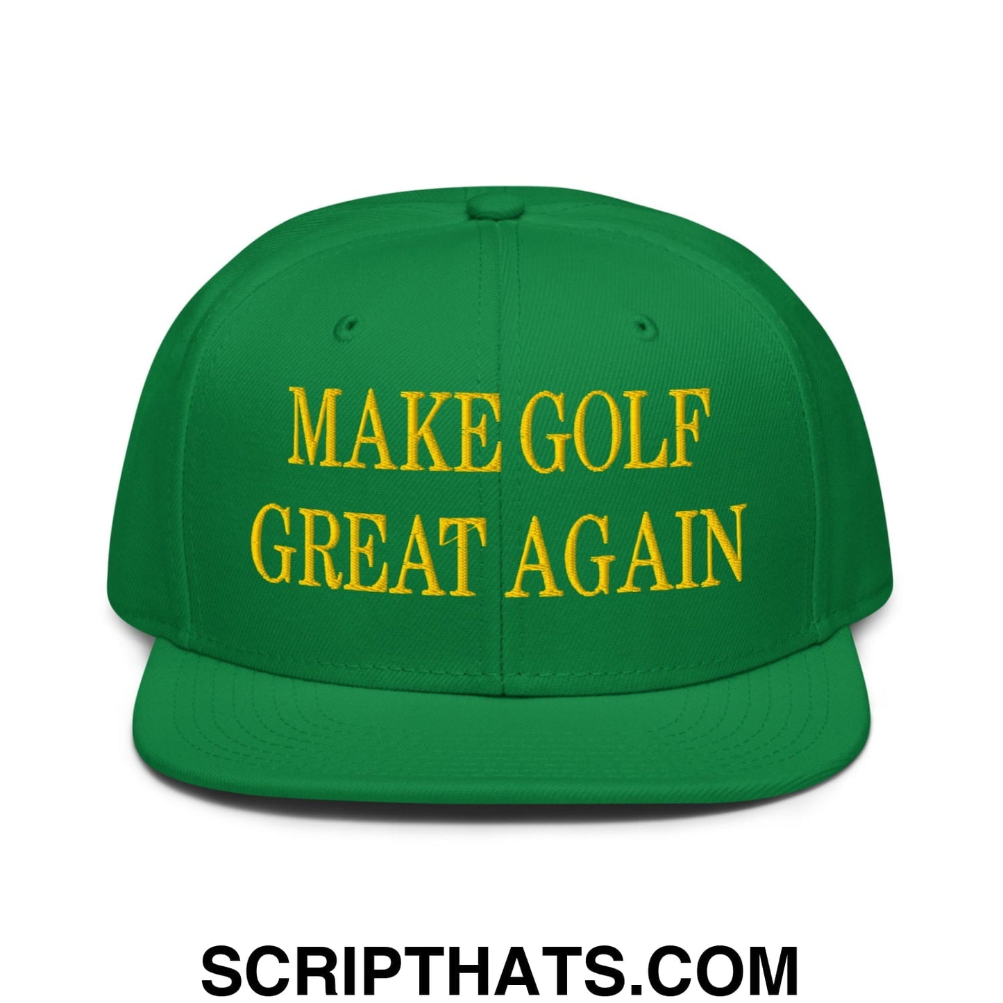 Make Golf Great Again Green Yellow Embroidered Flat Bill Brim Snapback Hat