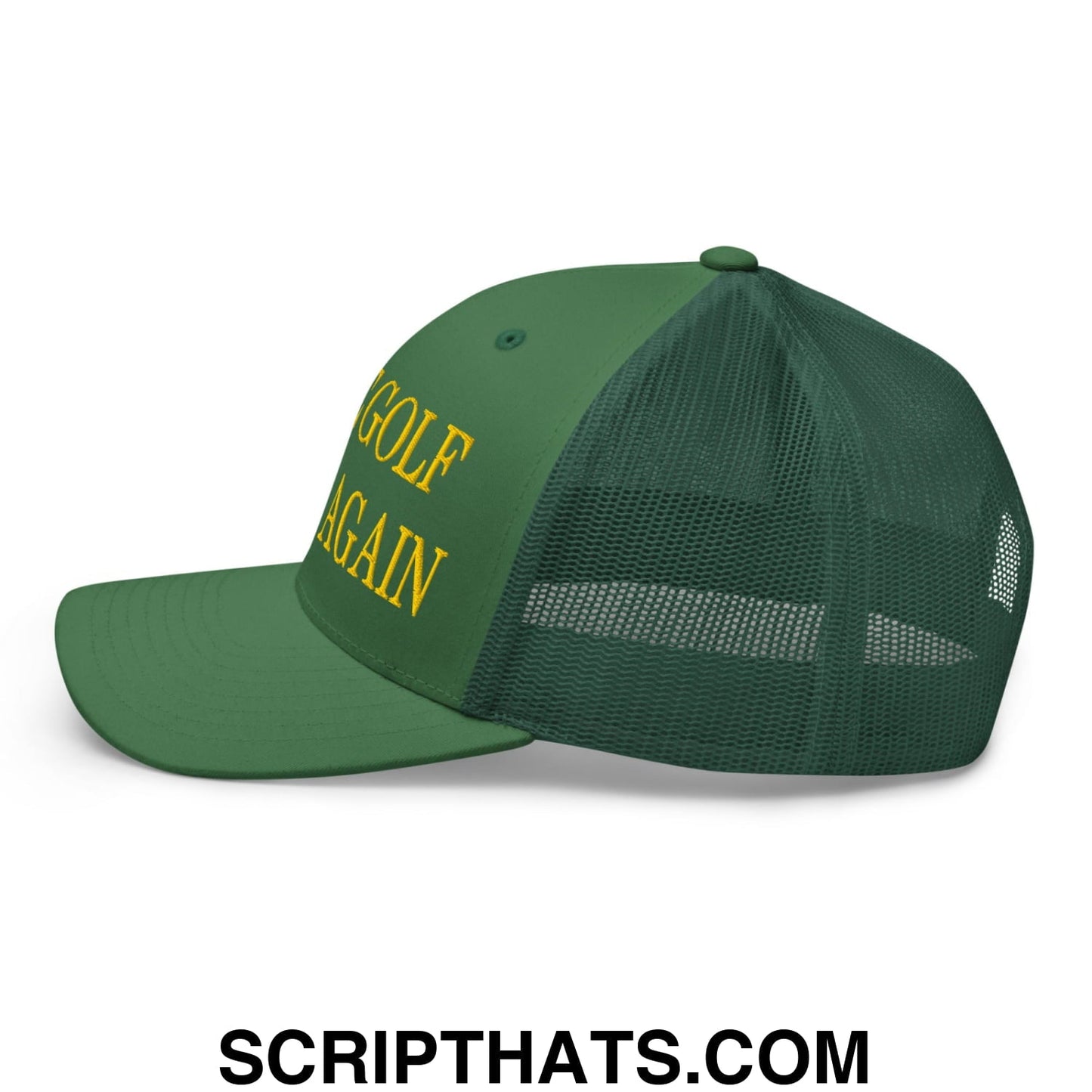 Make Golf Great Again Green Yellow Embroidered Mesh Trucker Hat