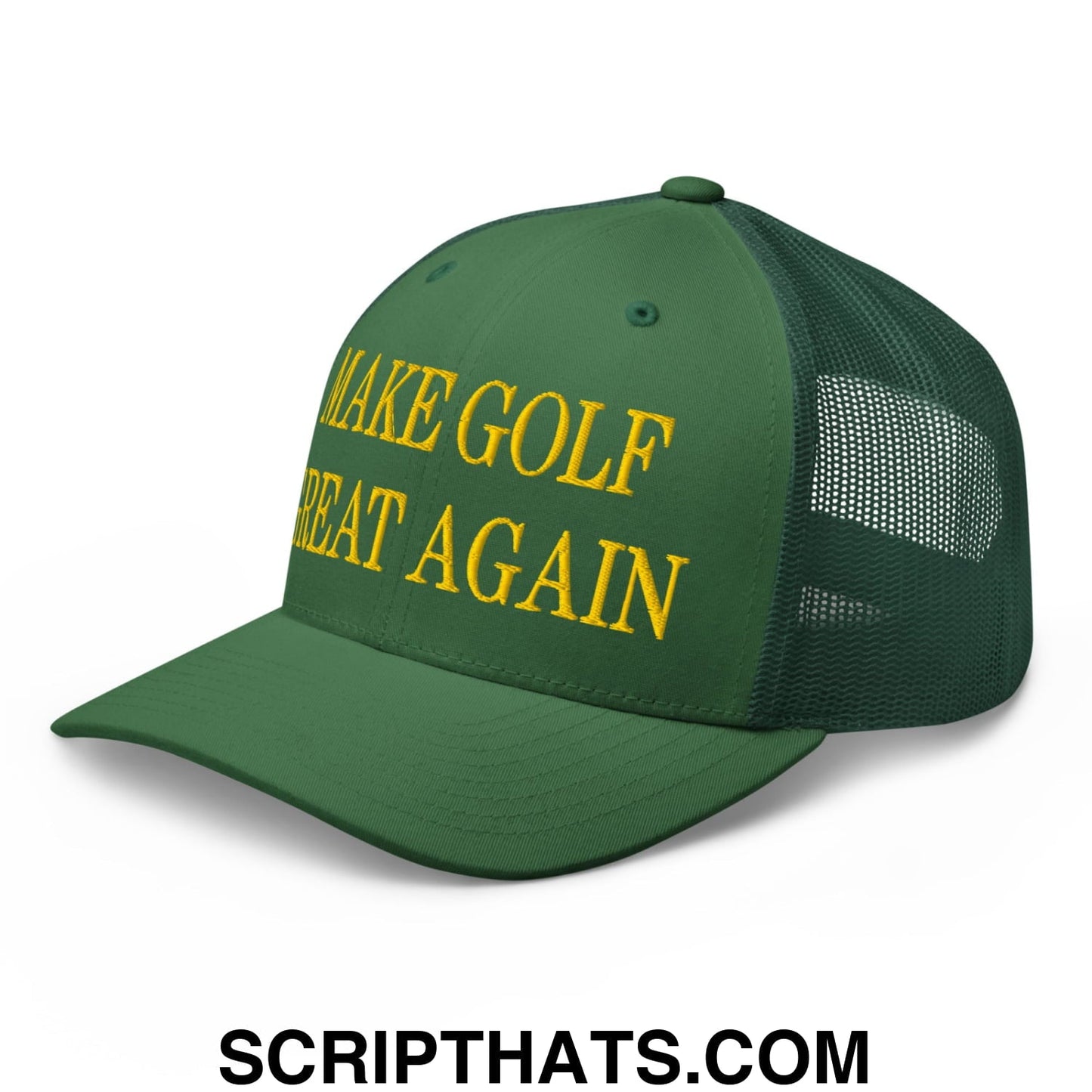 Make Golf Great Again Green Yellow Embroidered Mesh Trucker Hat