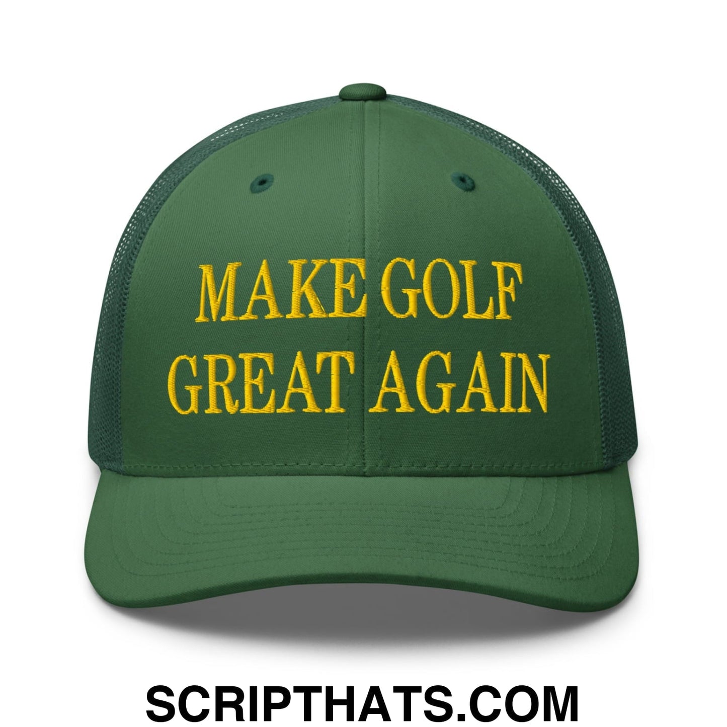 Make Golf Great Again Green Yellow Embroidered Mesh Trucker Hat