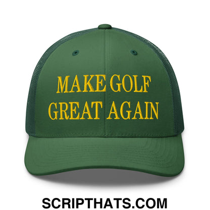 Make Golf Great Again Green Yellow Embroidered Mesh Trucker Hat