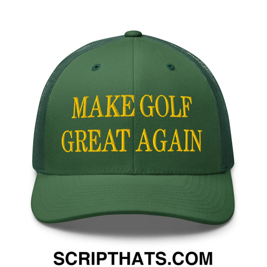 Make Golf Great Again Green Yellow Embroidered Mesh Trucker Hat
