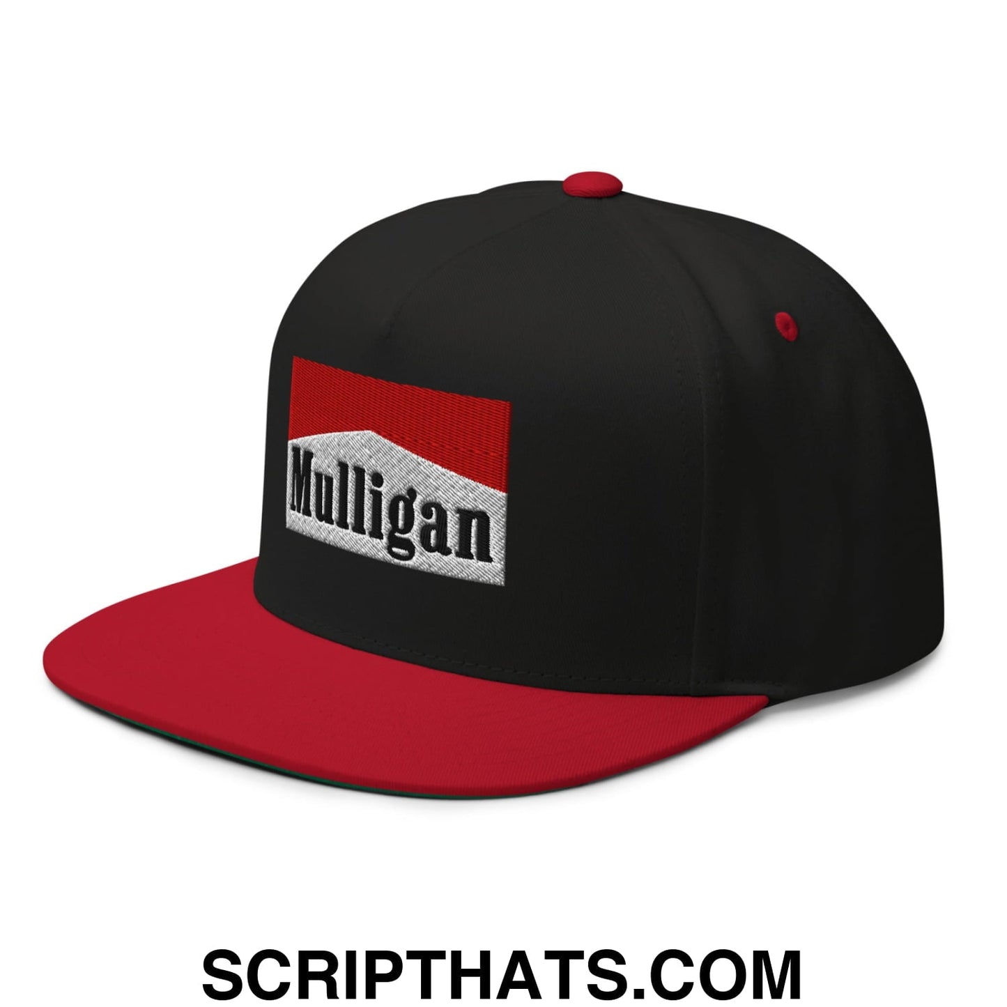 Mulligan Cigarette Red Flat Brim Bill 5 Panel Golf Snapback Hat