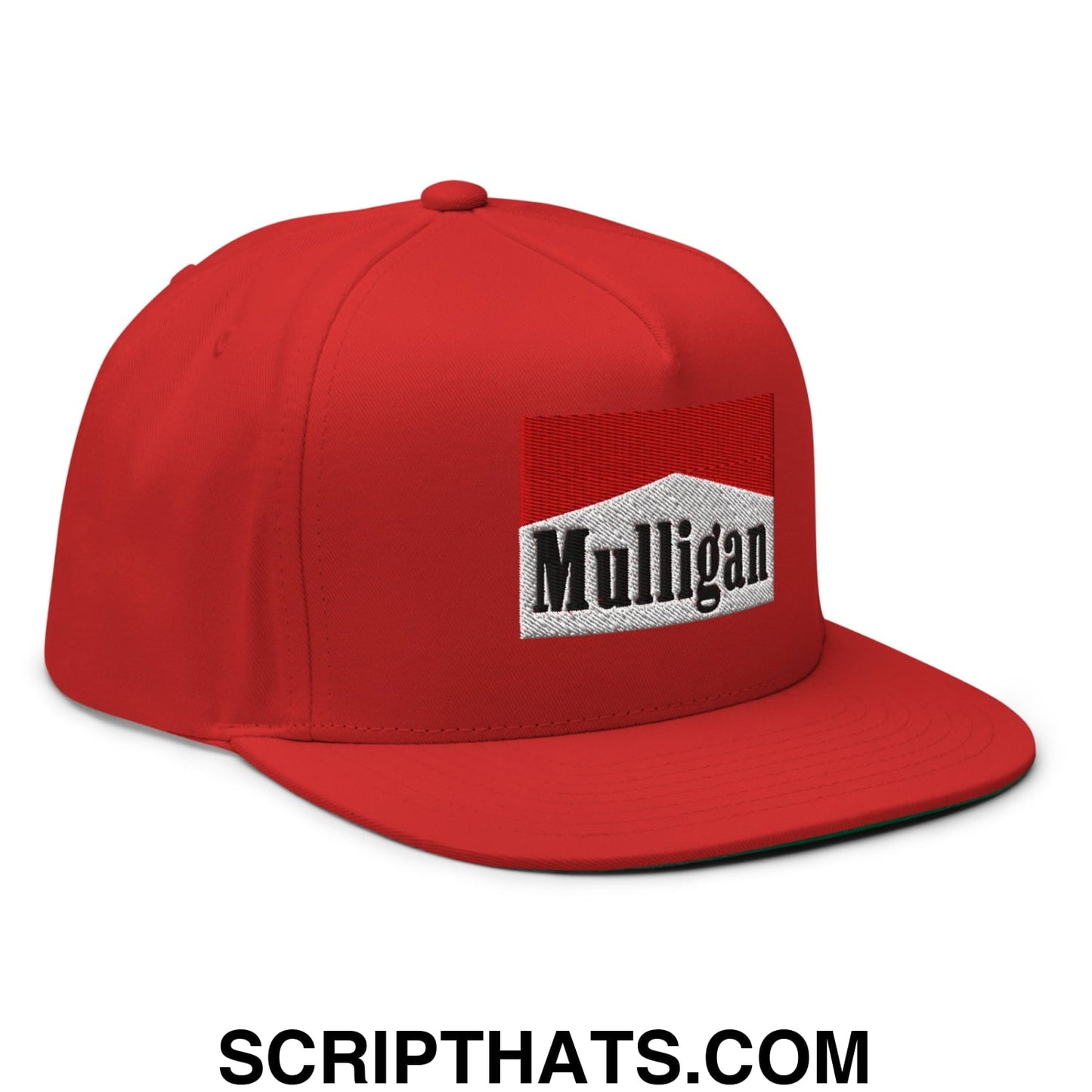 Mulligan Cigarette Red Flat Brim Bill 5 Panel Golf Snapback Hat
