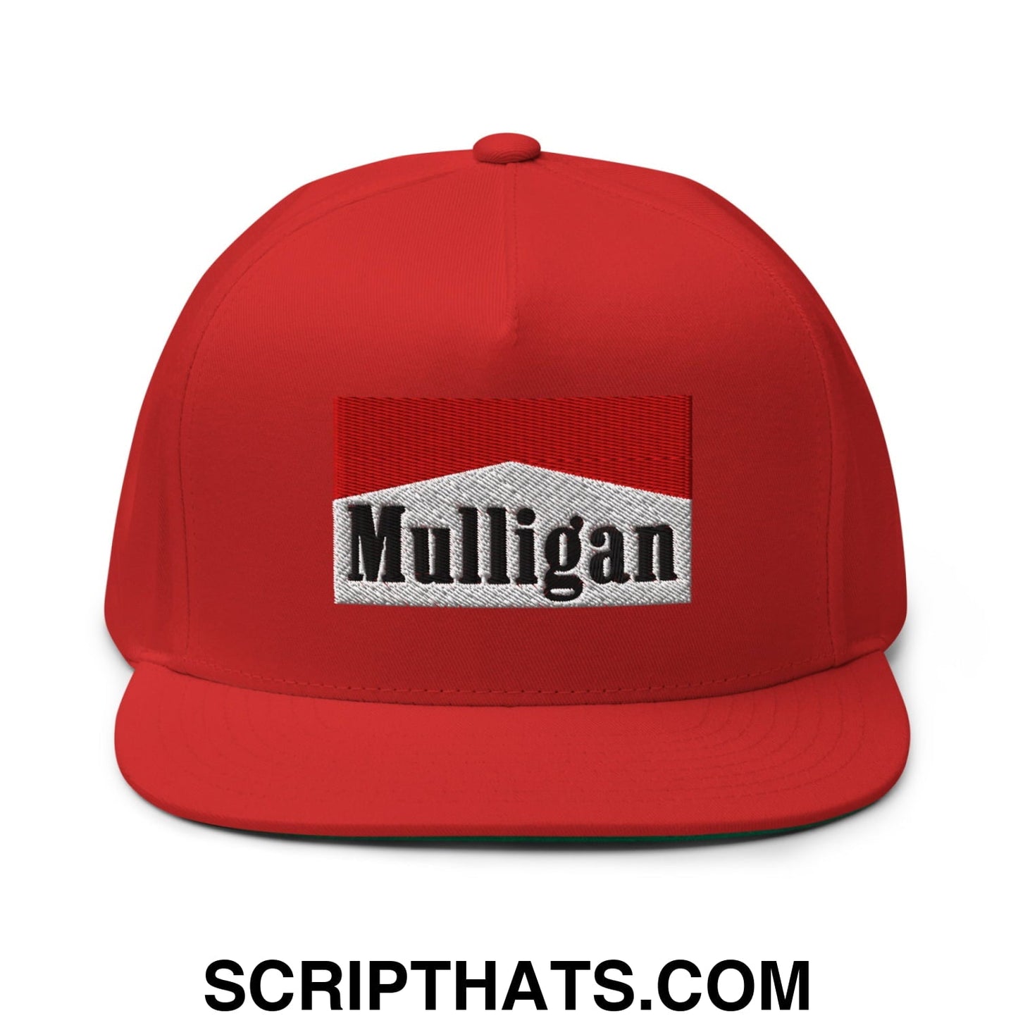 Mulligan Cigarette Red Flat Brim Bill 5 Panel Golf Snapback Hat